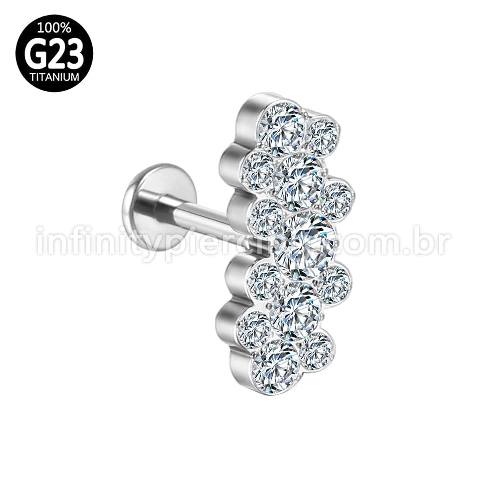 Piercing Labret Titânio Zircônias Cravejadas